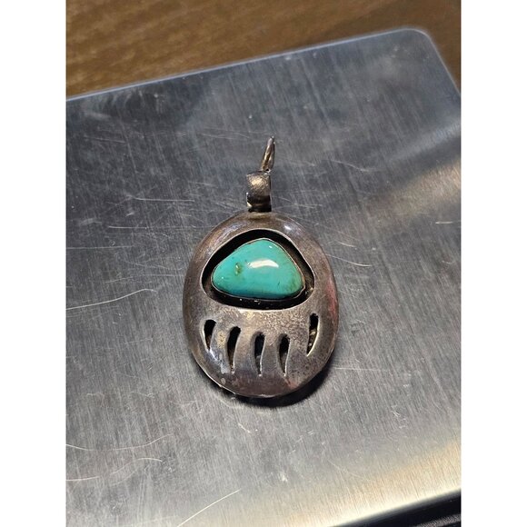 Native American Vintage Round Sterling Silver Turquoise Coral Pendant 13.47g - Picture 2 of 3